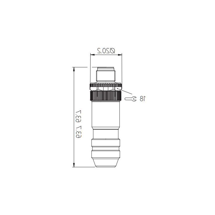 M12 5Pin， b编码，直公，螺纹连接，金属屏蔽，0CF001